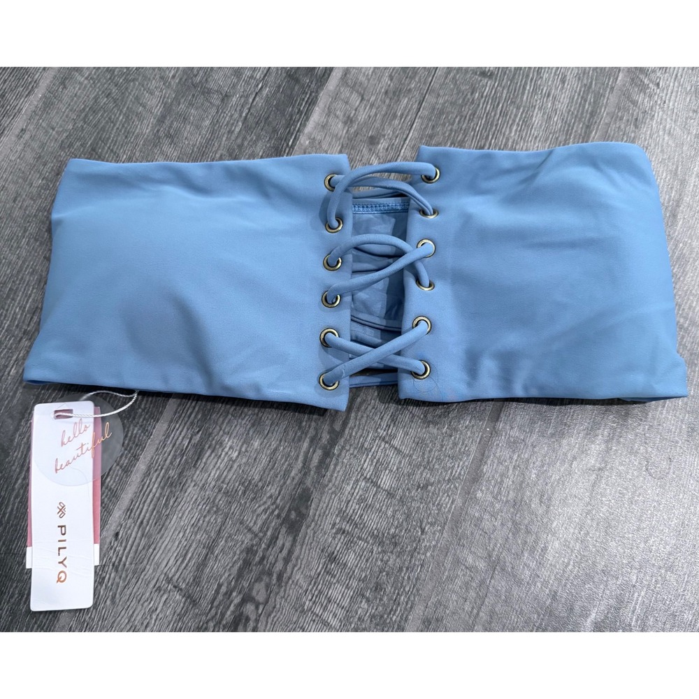 PilyQ Sky Blue Lace Up Bandeau Bikini Top SKB-347B Strapless Swimwear‎ Womens M - Picture 4 of 6